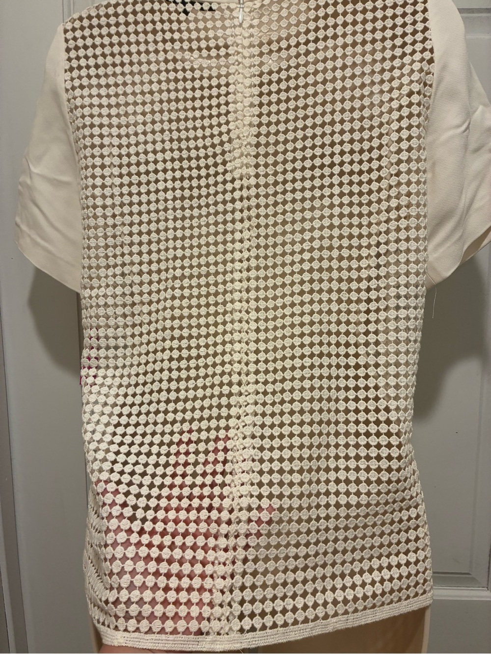 Tibi Cream Floral Crochet Lace see thru Short Sleeve Top - Picture 3 of 5